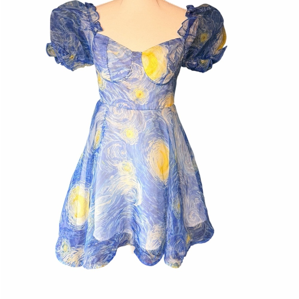 Elegant Blue and Yellow Women's Dress - Picture 3 of 7